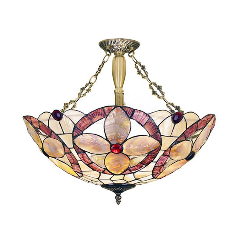 Plafonnier semi-encastré de style Tiffany avec abat-jour en forme de papillon, de rose et de coquillage