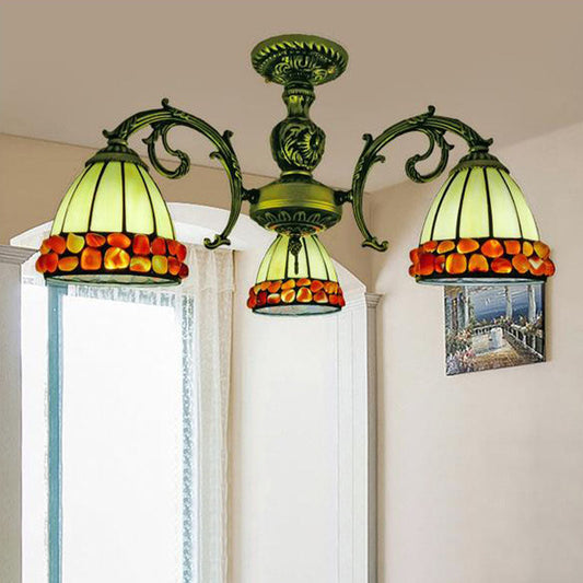 Lustre à 3/5/8 lumières en bronze antique avec pendentif Tiffany et pierres précieuses