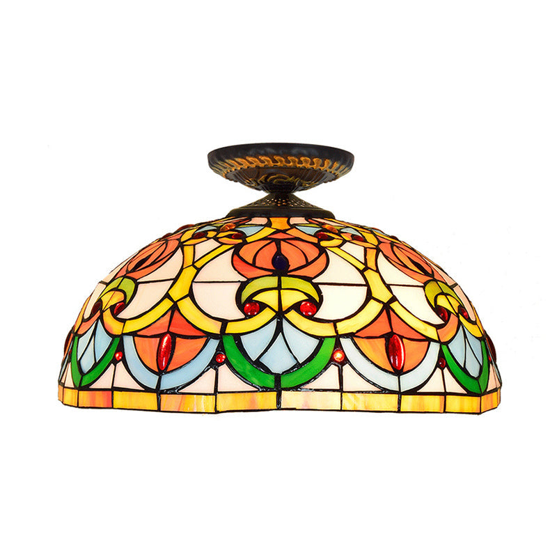 Brass Heart-Shaped Art Glass Flush Mount Ceiling Light with Baroque Design