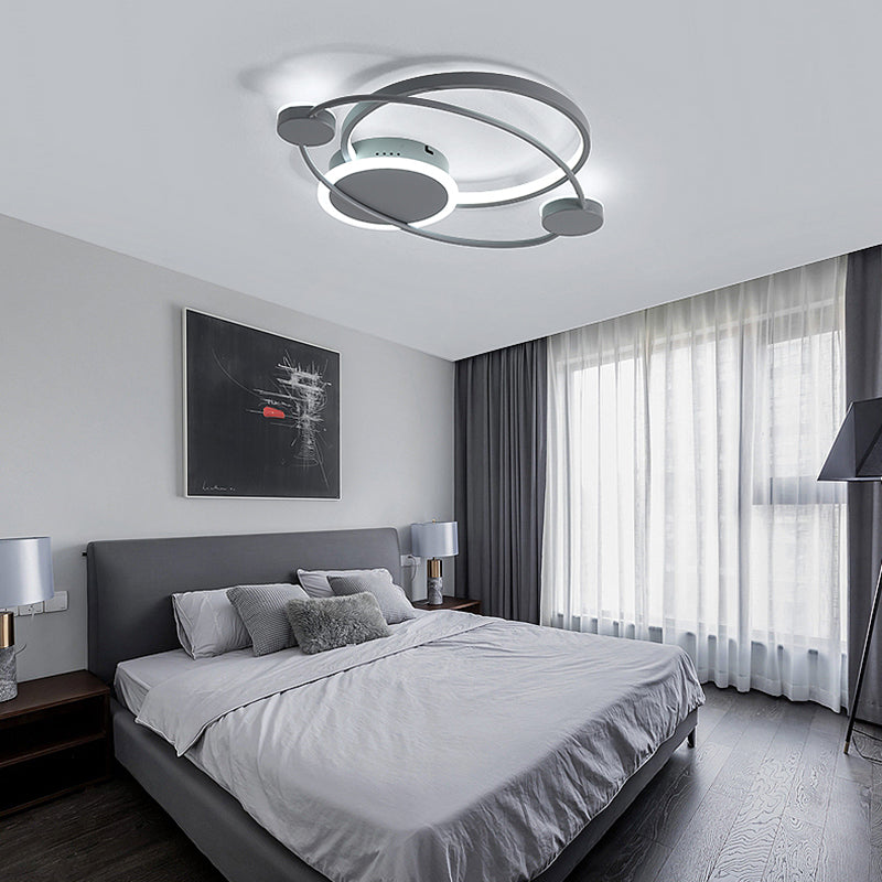 Minimalist LED Flush Mount Ceiling Lamp - Wide Grey Ring | Bedroom Lighting Solution