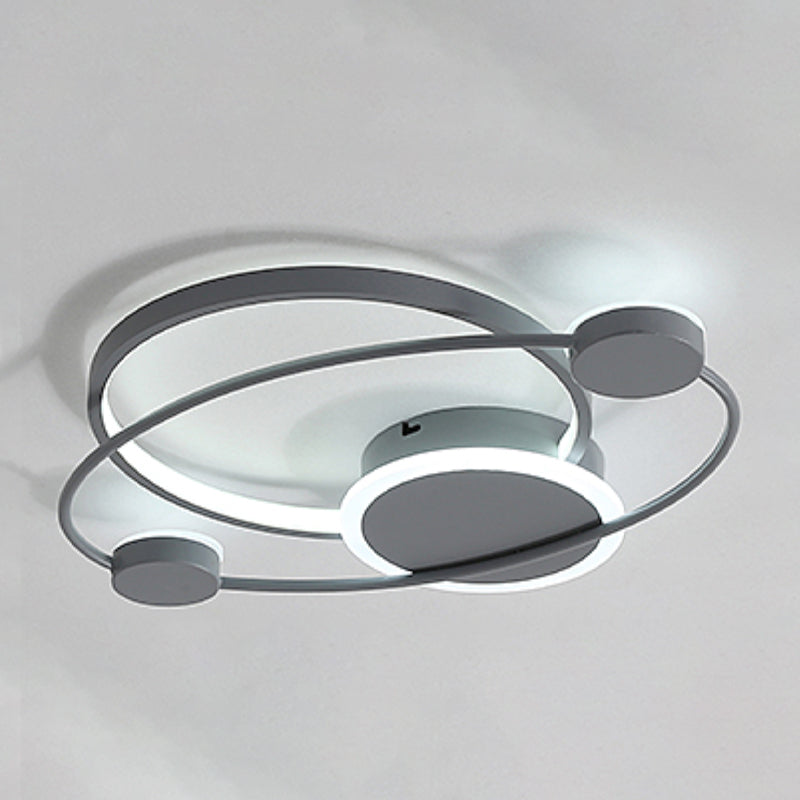 Minimalist LED Flush Mount Ceiling Lamp - Wide Grey Ring | Bedroom Lighting Solution