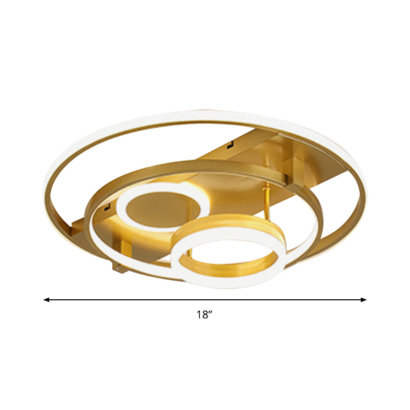 Contemporary LED Flush Mount Ceiling Light with Acrylic Cover - Gold Finish (18"/21.5" Width)