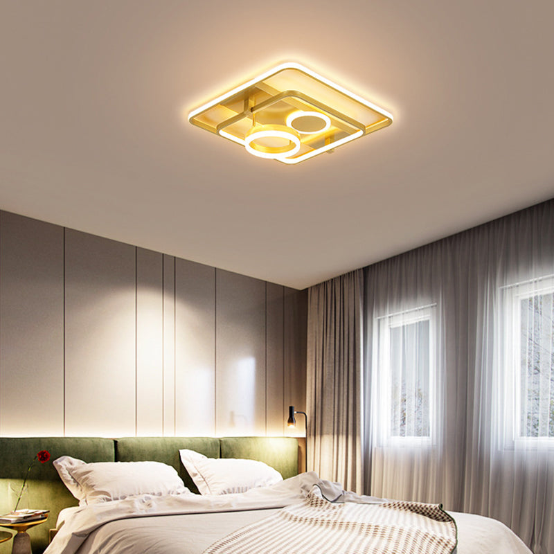 Gold LED Flush Mount Ceiling Light - Minimalist Square Acrylic Design, 18"/21.5" Wide for Bedroom
