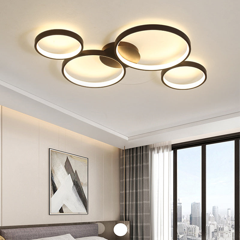 Black Acrylic Circle Ring Ceiling Light with 4 Flush Mounts for Living Room