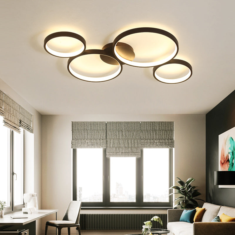 Black Acrylic Circle Ring Ceiling Light with 4 Flush Mounts for Living Room