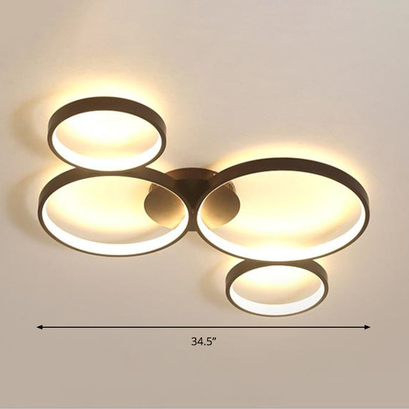 Black Acrylic Circle Ring Ceiling Light with 4 Flush Mounts for Living Room