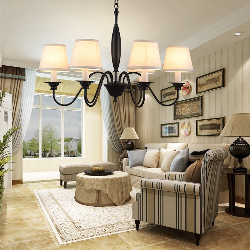 Lustre blanc moderne avec suspension en tissu à 6 lumières - Parfait pour la salle à manger