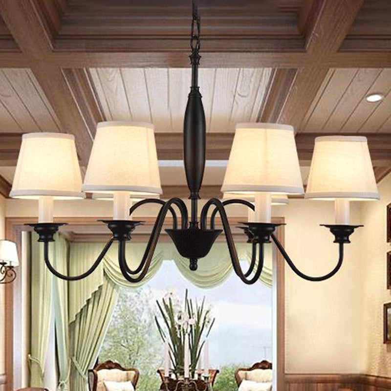 Lustre blanc moderne avec suspension en tissu à 6 lumières - Parfait pour la salle à manger