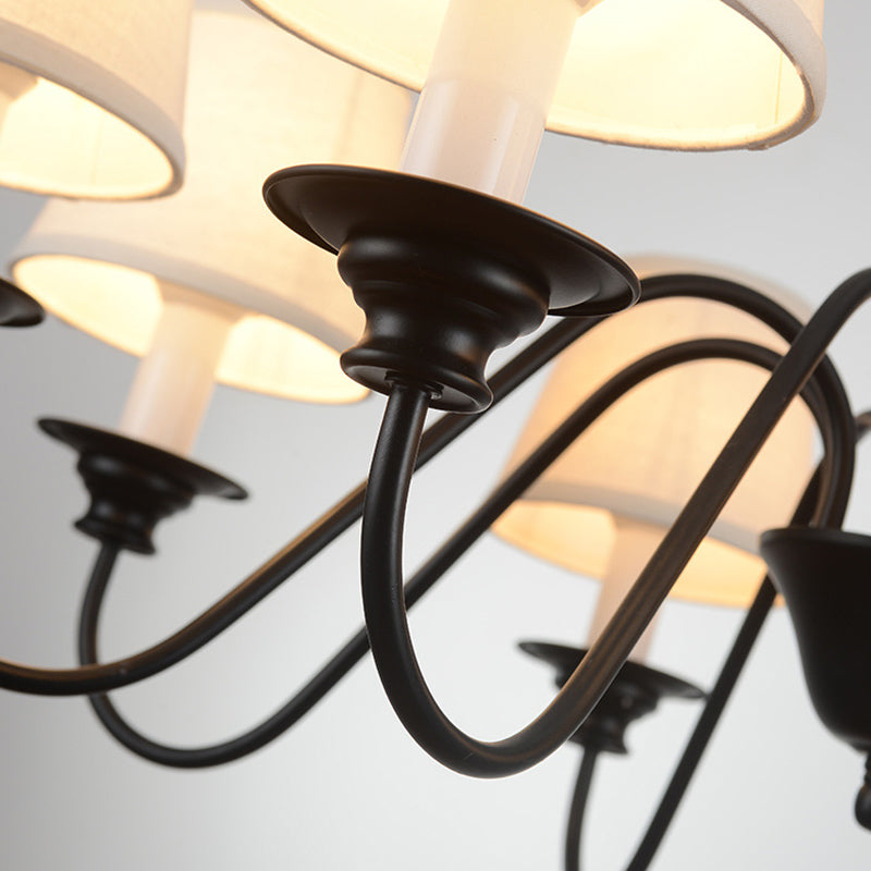 Lustre blanc moderne avec suspension en tissu à 6 lumières - Parfait pour la salle à manger