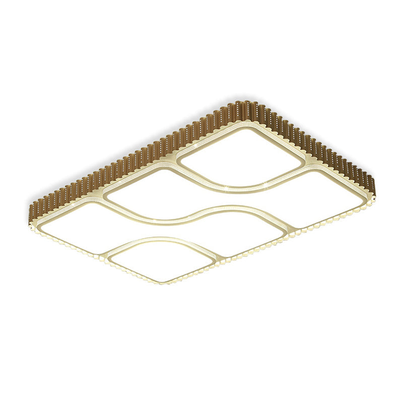 Contemporary Gold Rectangular LED Flushmount Ceiling Light for Living Room - White/Warm Light