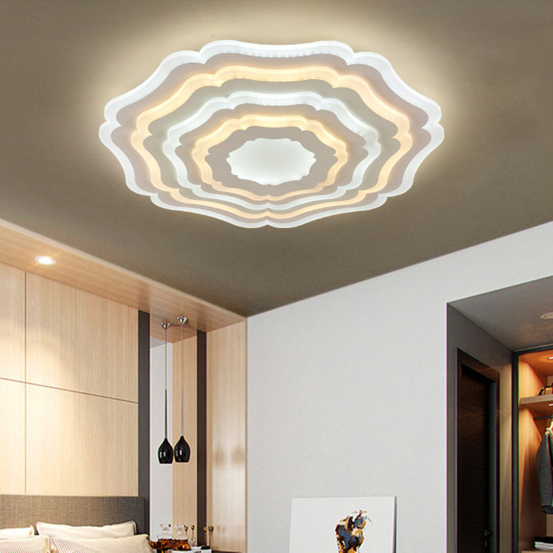 Contemporary Ripple Flush Mount LED Ceiling Light in White - Minimalistic Bedroom Lighting