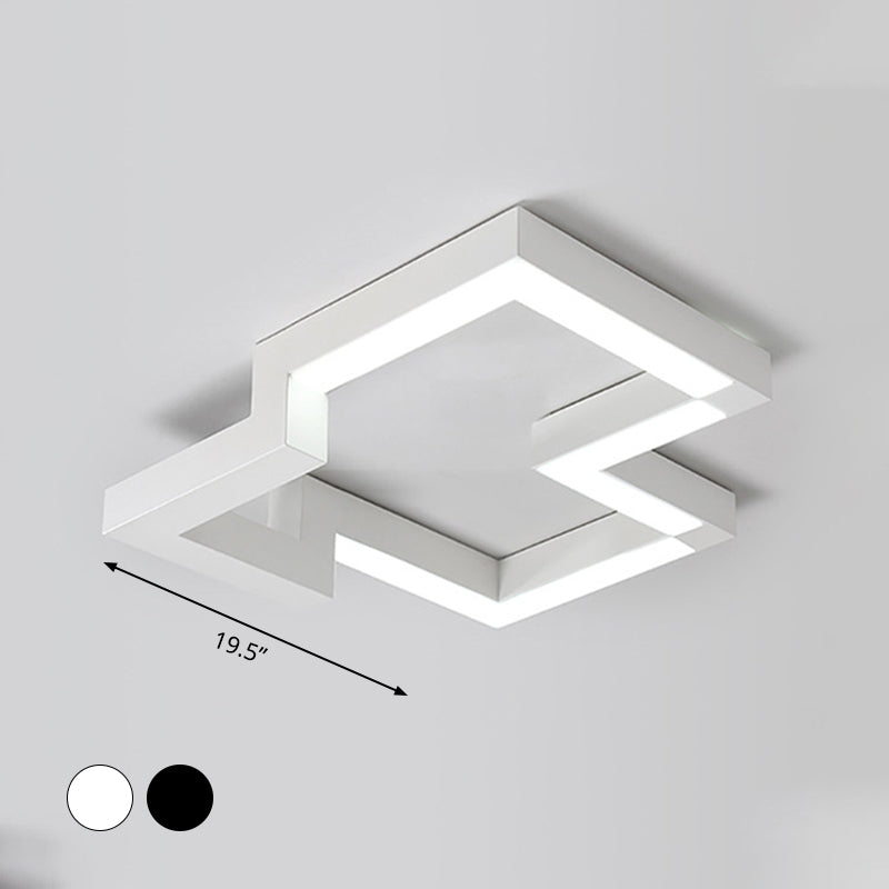 Modern Metal Geometric Ceiling Light | 19.5"/25.5" Wide | Black/White LED Flush Mount | Warm/White Light