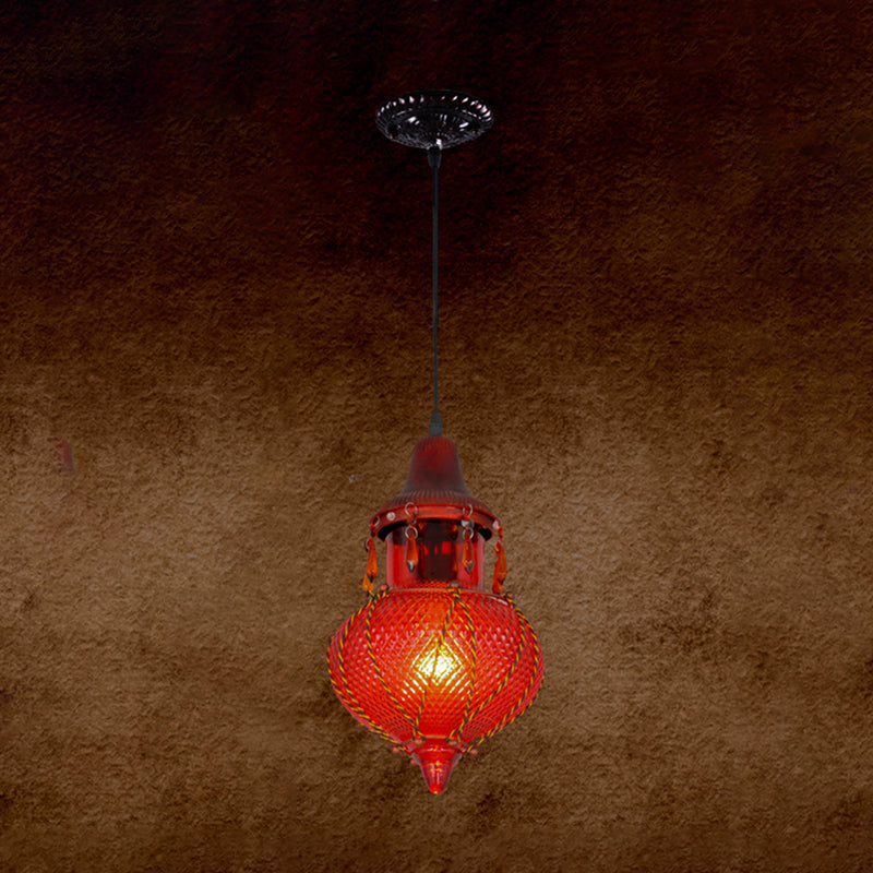Moroccan Urn Shaped Glass Pendant Lamp - Vibrant Red/Yellow/Blue Ideal For Coffee Shop Red