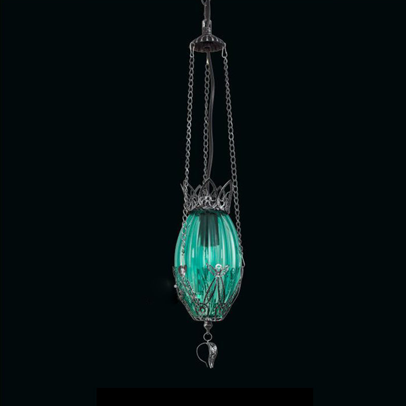 Vintage-Style Restaurant Pendant Light With Colored Glass Shade Green