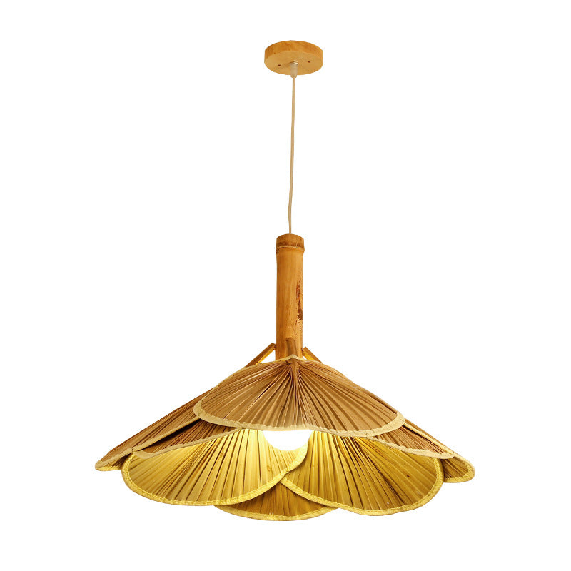 Lampe suspendue en forme d'éventail en bambou avec finition en bois - Parfait pour les salles à manger, suspension à une lumière