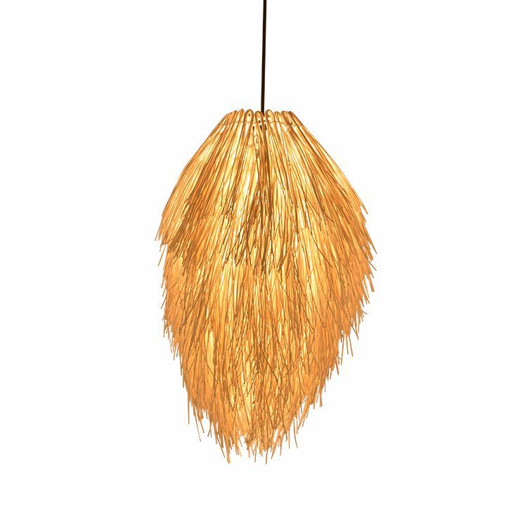 Bamboo Teardrop Pendant Light In Beige - Contemporary 1-Light Hanging Fixture