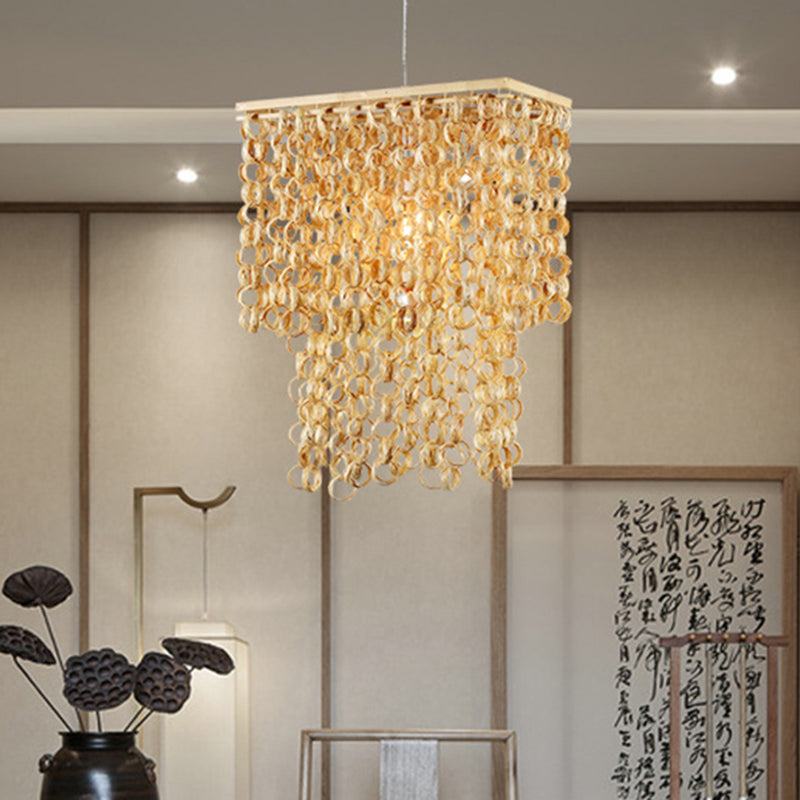 Suspension contemporaine en bambou - 1 ampoule à éclairage direct, beige