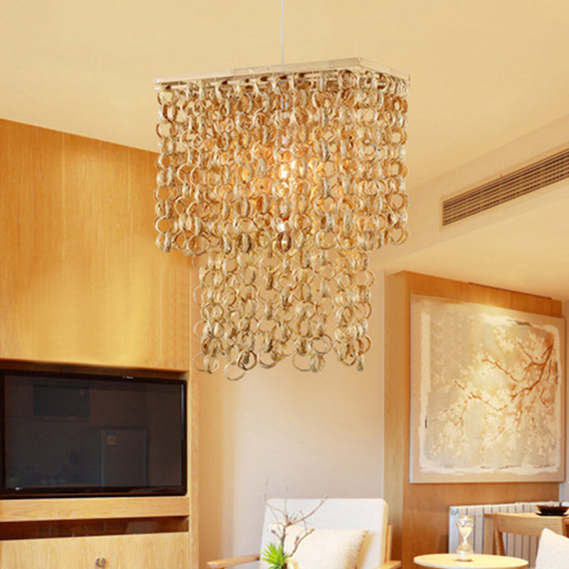 Suspension contemporaine en bambou - 1 ampoule à éclairage direct, beige