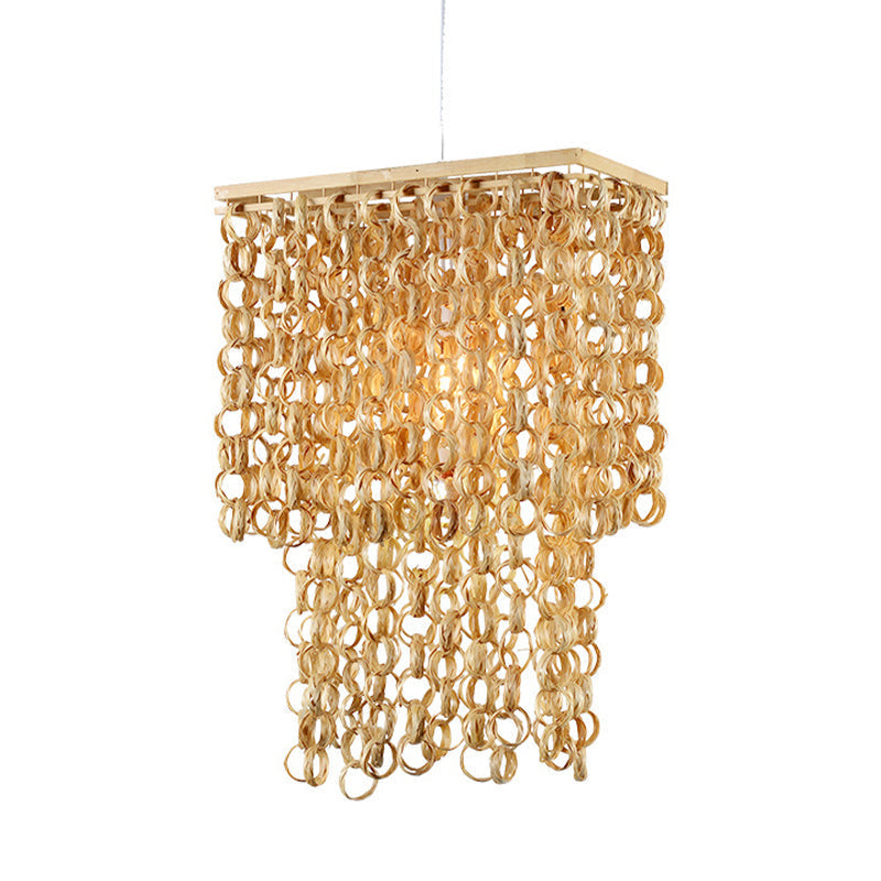 Suspension contemporaine en bambou - 1 ampoule à éclairage direct, beige