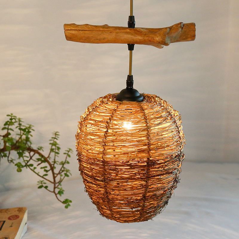 Lampe suspendue en rotin moderne : lampe suspendue marron pour salle à manger