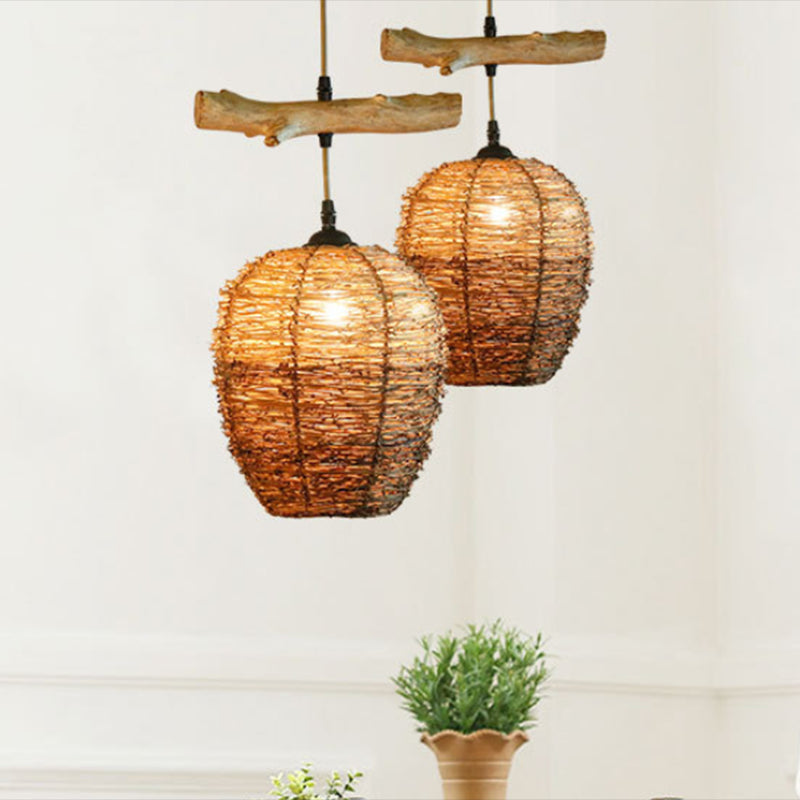 Lampe suspendue en rotin moderne : lampe suspendue marron pour salle à manger