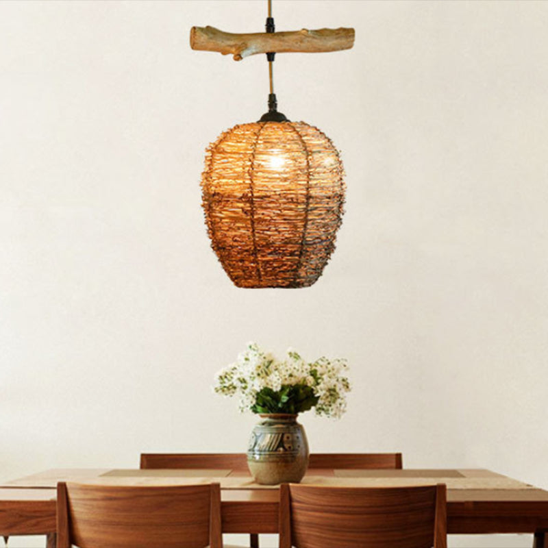 Lampe suspendue en rotin moderne : lampe suspendue marron pour salle à manger