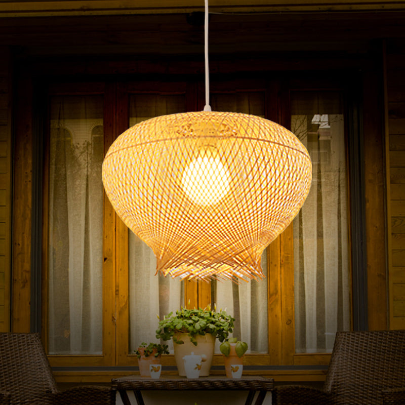 Plafonnier suspendu moderne Nest - Luminaire suspendu de salle à manger à 1 lumière en bambou beige