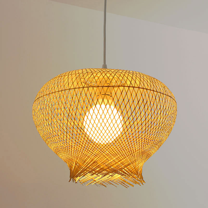 Plafonnier suspendu moderne Nest - Luminaire suspendu de salle à manger à 1 lumière en bambou beige