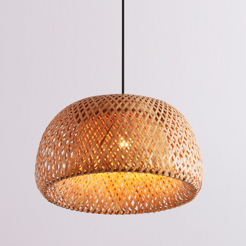 Luminaire suspendu en forme de dôme en bambou de 12"/15"/18" de large - Kit de lampe suspendue de salon à 1 lampe en beige