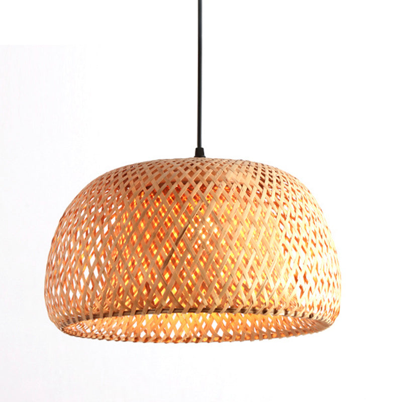 Luminaire suspendu en forme de dôme en bambou de 12"/15"/18" de large - Kit de lampe suspendue de salon à 1 lampe en beige