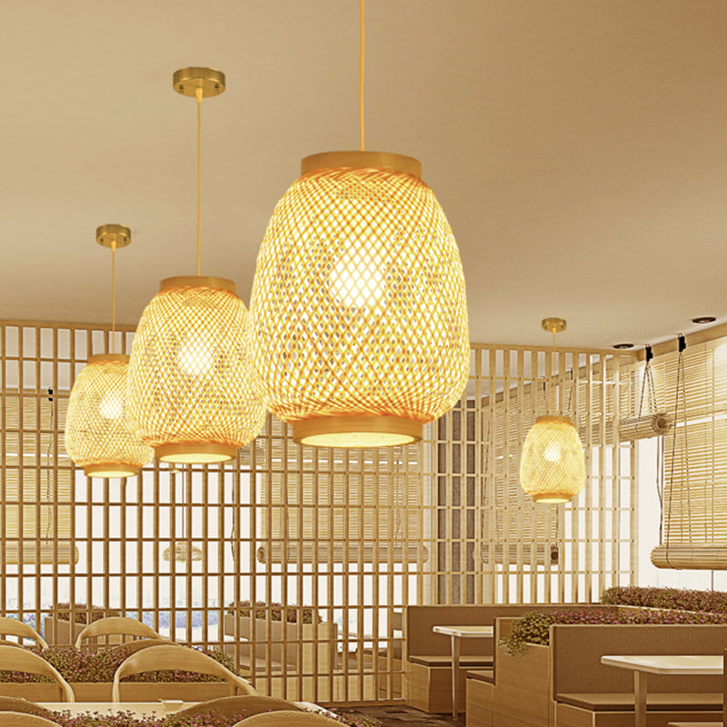 Contemporary 1-Light Beige Lantern Pendant Ceiling Fixture For Restaurants