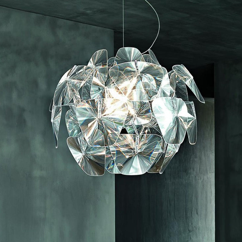 Suspension ronde moderne en verre transparent - 1 tête, suspension large au plafond - Taille 22"/25,5"
