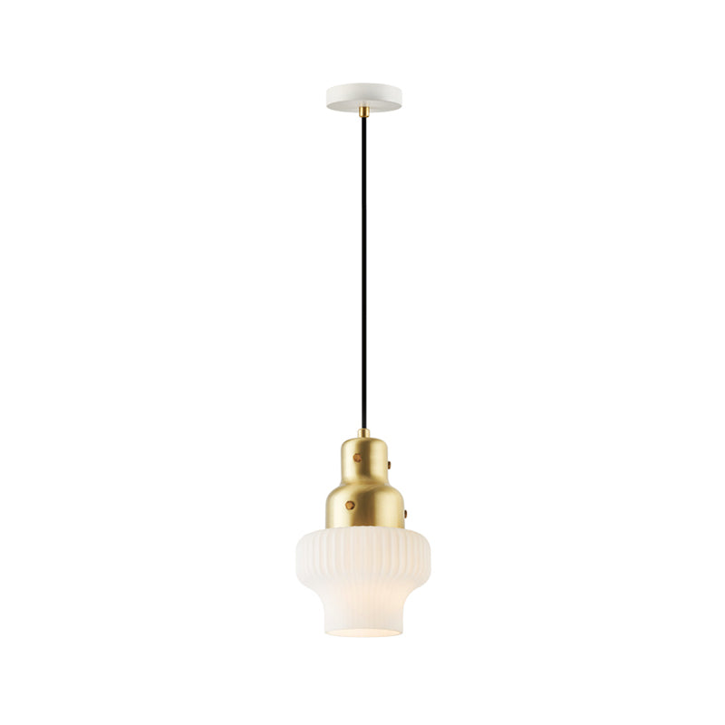 Luminaire suspendu doré moderniste avec pot en verre blanc - Suspension à 1 tête pour chambre à coucher