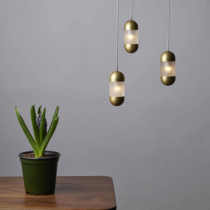 Stylish Brass Pill Pendant Light With Frosted Glass Shade - Modern Hanging Ceiling
