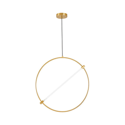 Minimalist Gold Circle Hanging Light - 1 Head Suspended Lighting Fixture 16/23.5 Wide