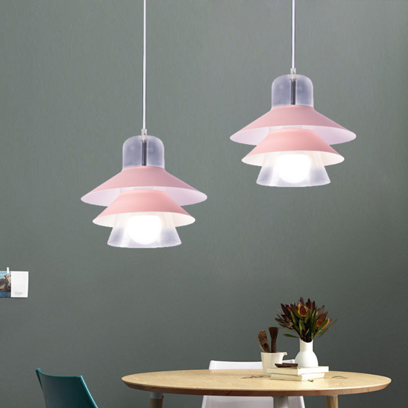 Modernist Metal Pink Pendant Light Fixture With Wide Flare And 1 Bulb