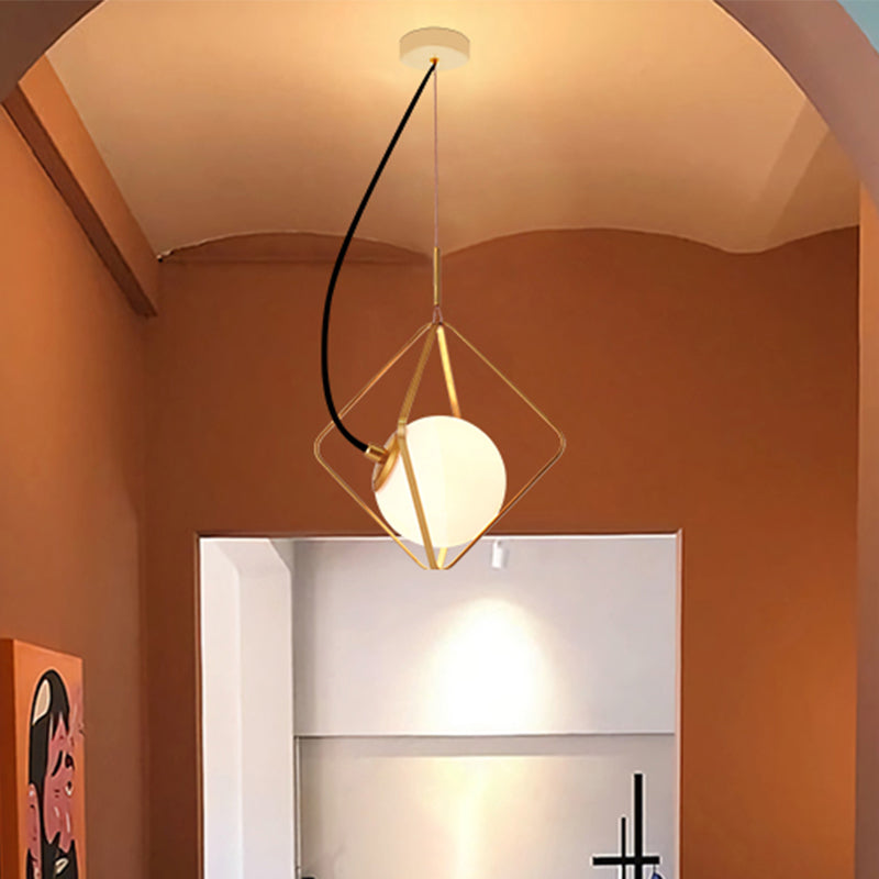 Modern Gold Pendant Light with Milky Glass Globe, 10"/13" Wide - Ceiling Mounted