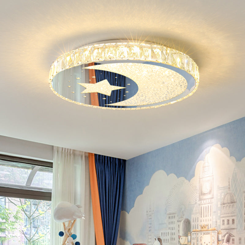 LED Nickle Flush Mount Ceiling Light with Crystal Block Shade in Warm/White Glow - Minimalist Bedroom Fixture