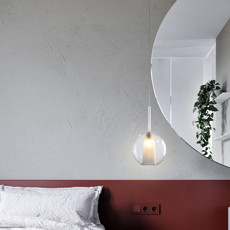 Modern Smoke Gray/Clear Glass Spherical Hanging Pendant Light With 1 Bulb 6/7 Wide Clear / 6