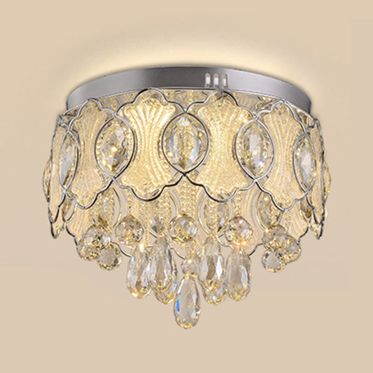 Vintage LED Flush Mount Crystal Ceiling Light for Restaurants - Nickel Drum Design