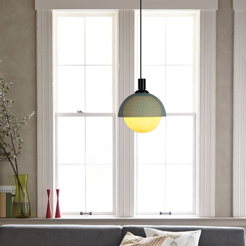Modern Metal Hanging Pendant Ceiling Lamp - 1 Head, Beige/Gray and Green, for Bedroom