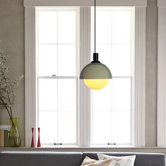 Modern Metal Hanging Pendant Ceiling Lamp - 1 Head, Beige/Gray and Green, for Bedroom