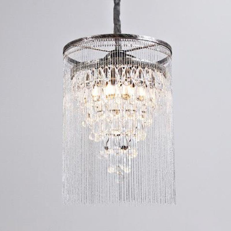 Traditional Crystal Tassel Pendant Chandelier - Silver 1/3 Heads Dining Table Ceiling Light