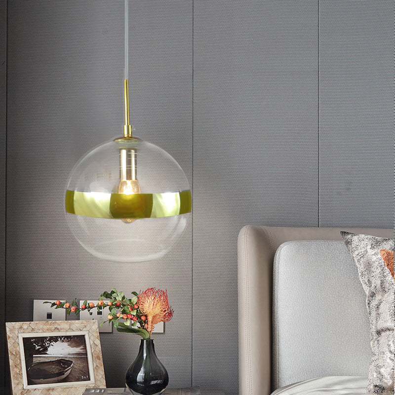 Modernist Gold Sphere Pendant Light With Clear Glass Shade - 1-Bulb Hanging Lamp