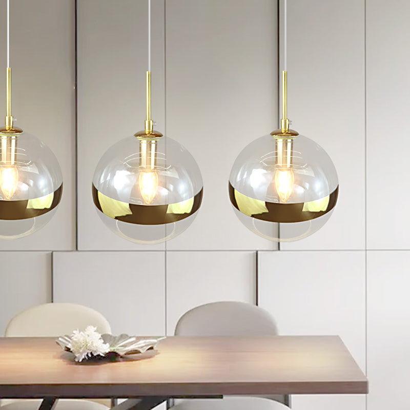 Modernist Gold Sphere Pendant Light With Clear Glass Shade - 1-Bulb Hanging Lamp