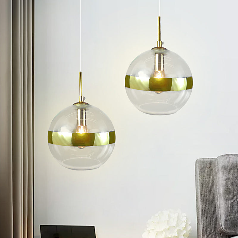 Modernist Gold Sphere Pendant Light With Clear Glass Shade - 1-Bulb Hanging Lamp