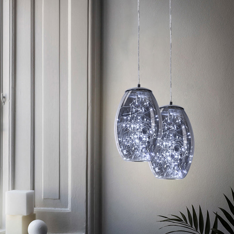 Contemporary Blue Glass Led Pendant Light For Living Room Ceiling - Jar Design