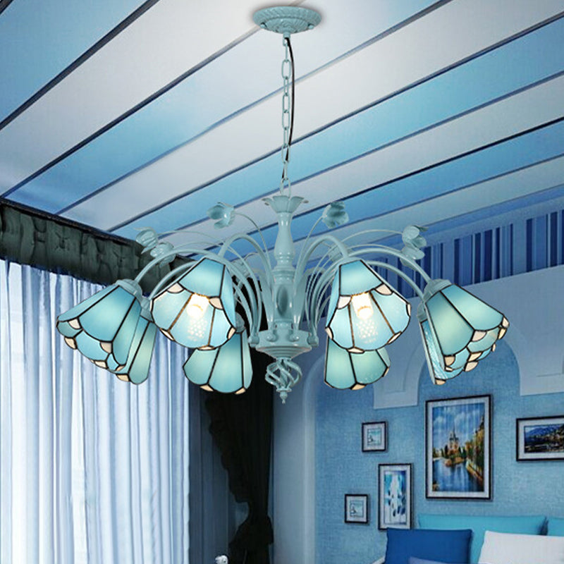 Lustre conique bleu/bleu foncé, lampe suspendue baroque en verre teinté - 3/6/8 lumières pour le salon