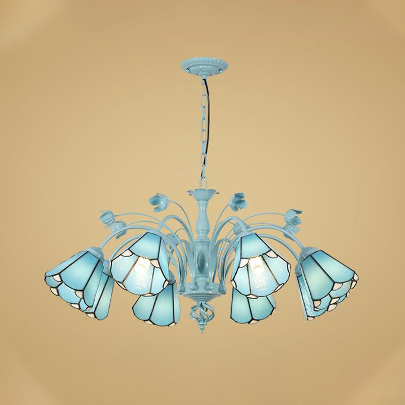 Lustre conique bleu/bleu foncé, lampe suspendue baroque en verre teinté - 3/6/8 lumières pour le salon