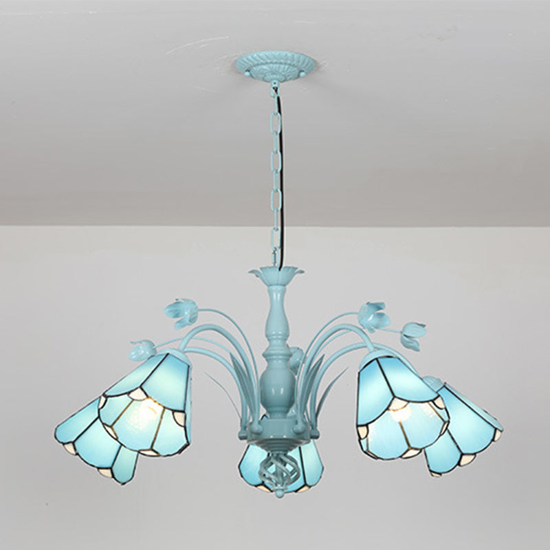 Lustre conique bleu/bleu foncé, lampe suspendue baroque en verre teinté - 3/6/8 lumières pour le salon